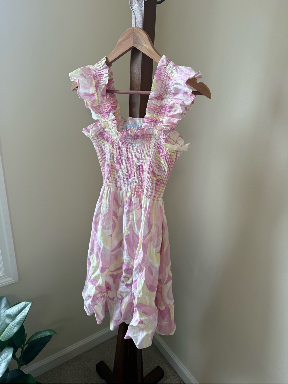 Hill House Pink and Cream Smocked Mini Dress - Picture 6 of 8